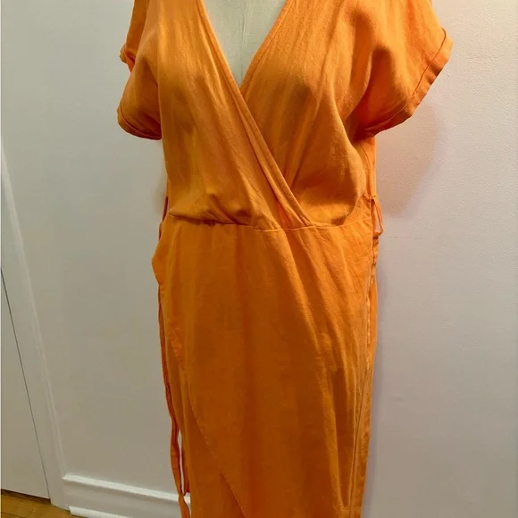 Martel 100% Linen Orange Wrap Dress - Picture 8 of 12